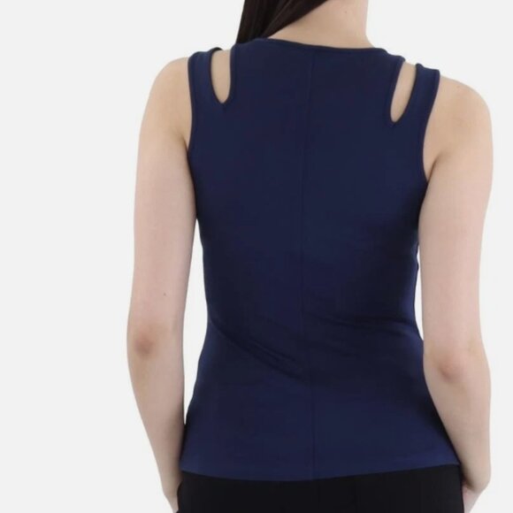 BCBGMAXAZRIA Cut-Out Rayon Tank – Navy – Size S – NWT - Picture 2 of 2